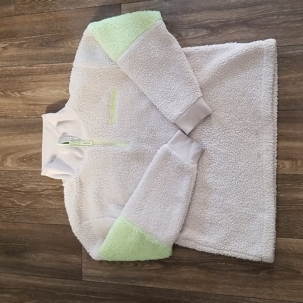 Bebe Sport Y2K Cream/Neon Green Fleece Size Large